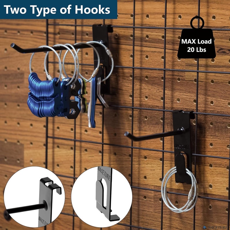 NACETURE Double Gridwall Hooks- 24 Pcs Display Hooks for Grid Wall Panel- Grid Wall Hooks 6 inch with Extra Hook On The Bottom- Durable Peg Hook Wall Grid Panel Hooks for Hanging Retail Gridwall Accessories - Image 2